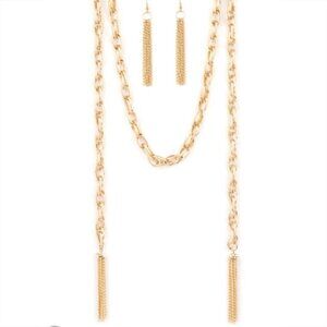 Paparazzi Gold-Tone Chain Earrings and Scarf Necklace Set